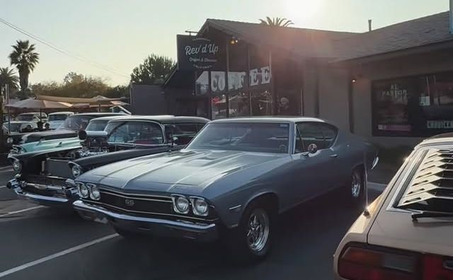 Rev'd Up Coffee And Classics muscle cars lined up - Instagram pic
